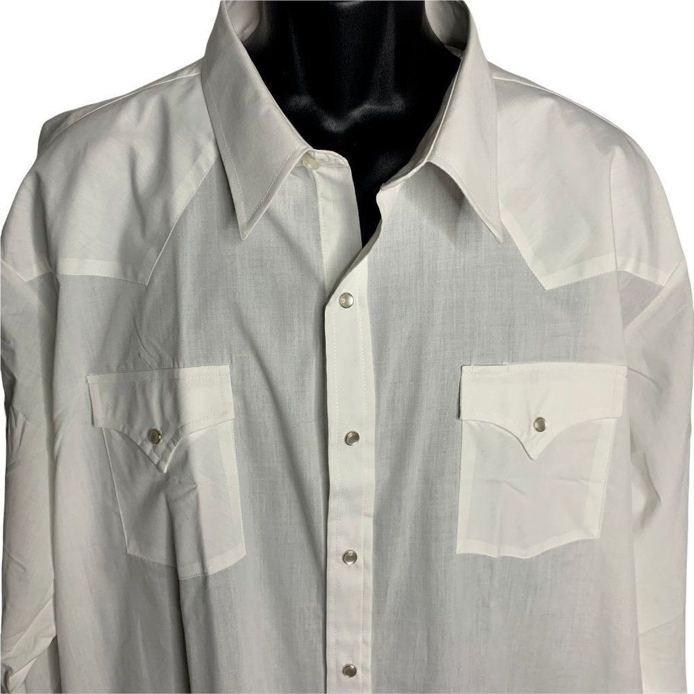 Sheplers Pearl Snap Western Shirt 20 35 Tall White Long Sleeve Pockets One Point